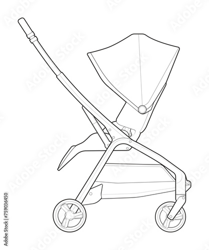 vector of baby stroller isolated on white background. Vector illustration of a sketch style.