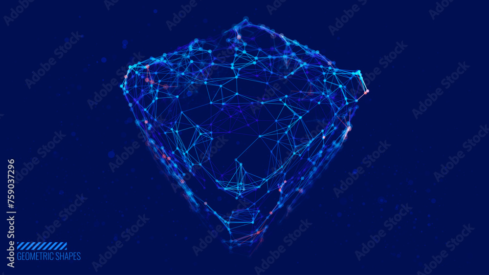 Obraz premium 3D Cube Banner. Object with Dots and Lines. Molecular Grid. 3D Technology Style Baner Design. Vector Illustration. Futuristic Connection Structure for Technology or Science Concept.