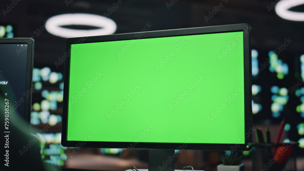 IT man coding green screen pc at datacenter closeup. Developer programming code IT man coding green screen pc at datacenter closeup. Developer programming code