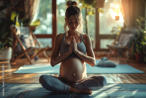 Pregnant Woman Sitting in Yoga Pose