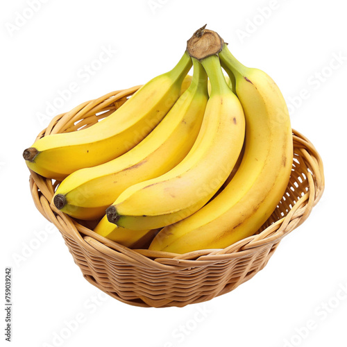 Bananas in basket isolated on Transparent background.