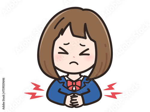 腹痛_生理痛の女子学生のイラスト