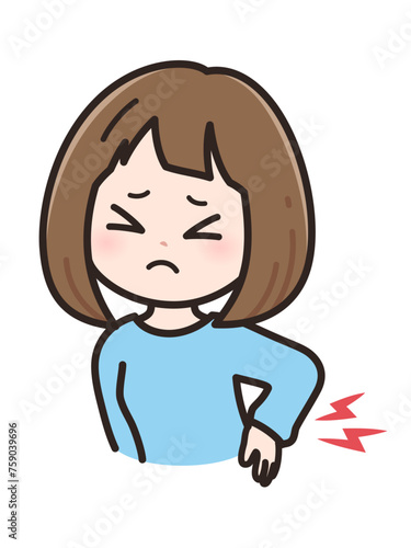 腰痛で腰を押さえる女性のイラスト