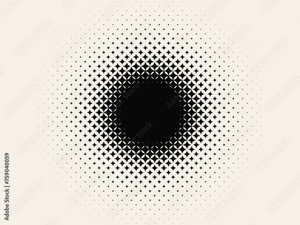 Black Abstract Vector Circle Frame. Halftone Dots Emblem Design Element for Medical, Treatment, Cosmetic. Round Border Halftone Raster Texture. Vector Illustration.