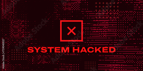 X Danger Symbol on Dark Red Glitched Background. Computer Virus. System Hacked Error Sign. Malware, Ransomware, Data Breach Concept. Vector Illustration.