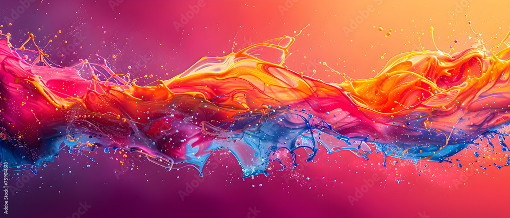 Bright splashes of multicolored paints, in the background. Banner Bright splashes of multicolored paints, in the background. Banner