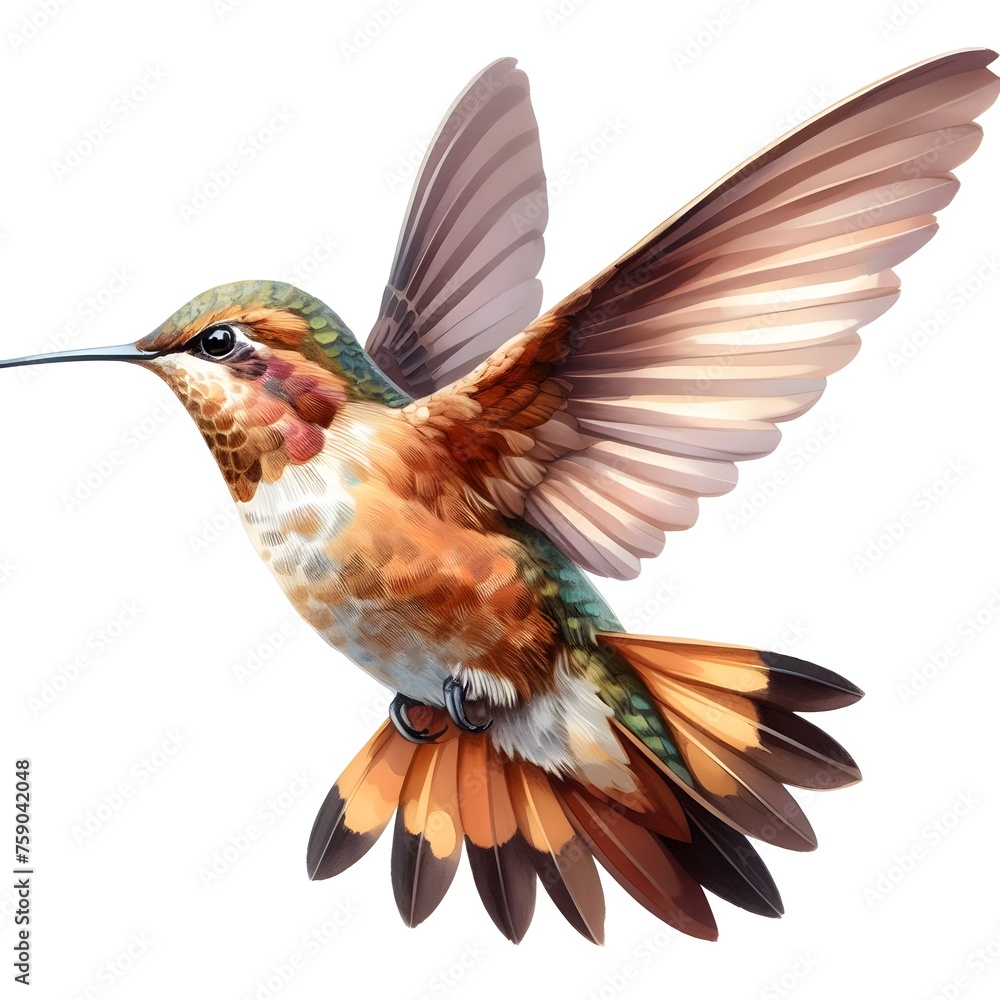 vector watercolour Brown tailed Hummingbird isolated on white background vector watercolour Brown tailed Hummingbird isolated on white background