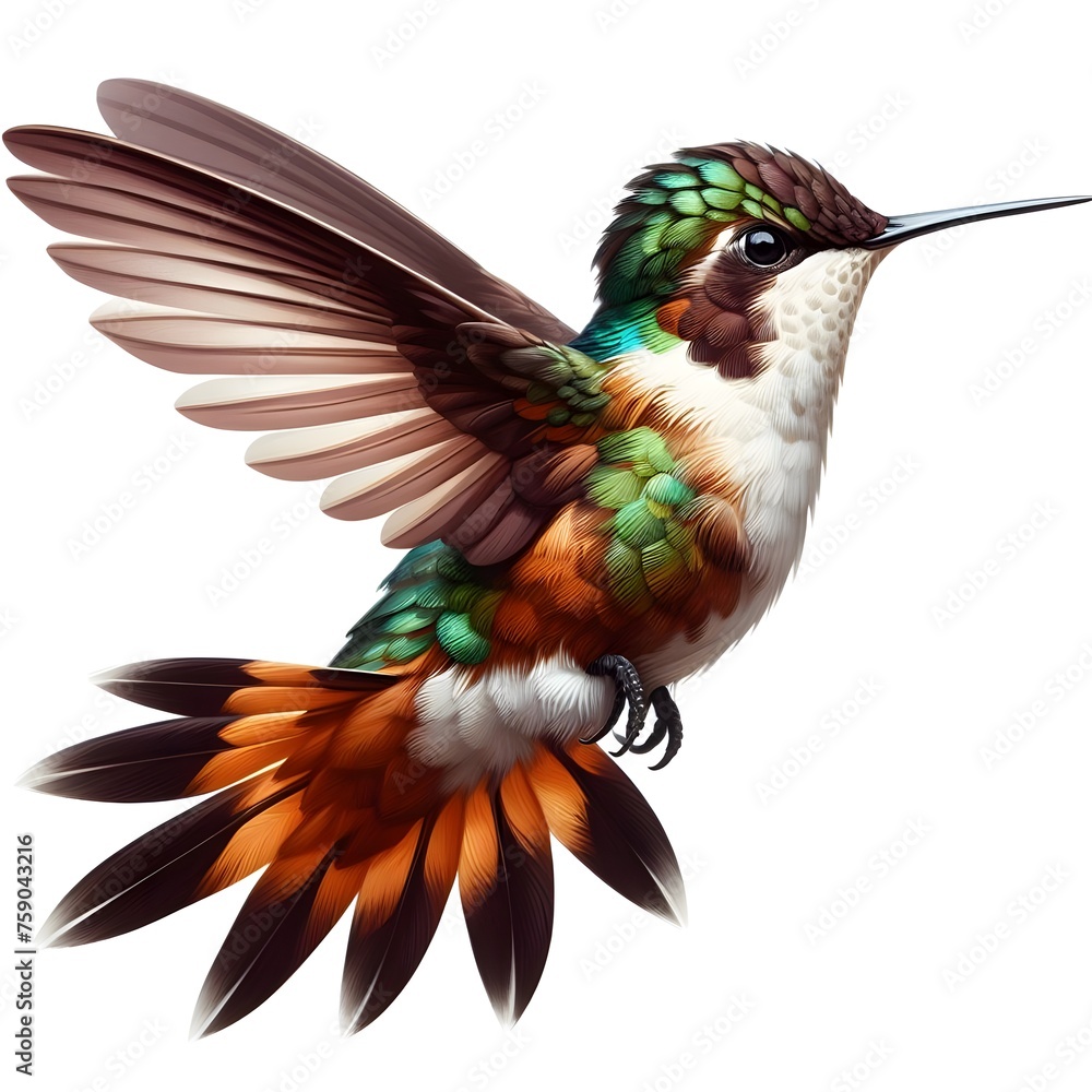 Obraz premium paint Brown tailed cute Hummingbird isolated on white background