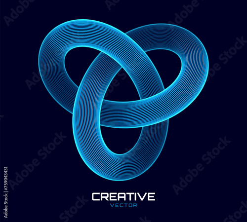 3D Trefoil Torus Knot Dynamic Round Shape. Abstract Modern Graphic Design Element. Geometric Symbol. Creative Vector Template. Impossible Circle Sign. Abstract Design, Impossible Object.