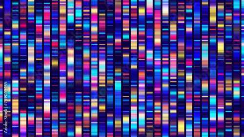 Big Genomic Data Visualization. DNA Test. Genome Sequence Map. Chromosome Architecture, Molecule Sequencing Chart. Genetic Science and Technology Concept. Vector Illustration Background.