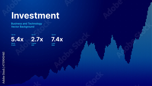 Business Invest Finance Graph Chart of Stock Market Trading Blue Background. Digital Financial Investment Backdrop. Graph Stock Market Lines. Vector Illustration.