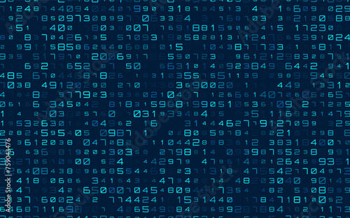 Abstract Numbers Matrix Background. Binary Computer Machine Code. Coding Programming Hacker Concept. Computer Science or Network Security Education Vector Background Illustration. © ec0de