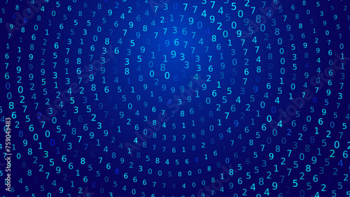 Blue Abstract Matrix Vortex Technology Background. Binary Computer Code Dynamic Spiral. Programming, Coding, Hacker Concept. Binary Numbers Moving in Spiral. Vector Illustration. Sci-fi Background. © ec0de