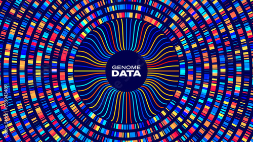 Circular Big Data Graph. DNA Test Infographic. Genome Sequence Map. Chromosome Architecture, Molecule Sequencing Chart. Genetic Science and Technology Concept. Vector Illustration Background.