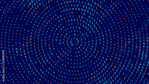 Abstract Numbers Matrix Background. Binary Computer Machine Code. Coding Programming Hacker Concept. Computer Science or Network Security Education Vector Background Illustration.