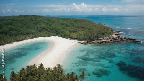 Top View of Beach with Palms, Scenic Coastline and Coral Seabed