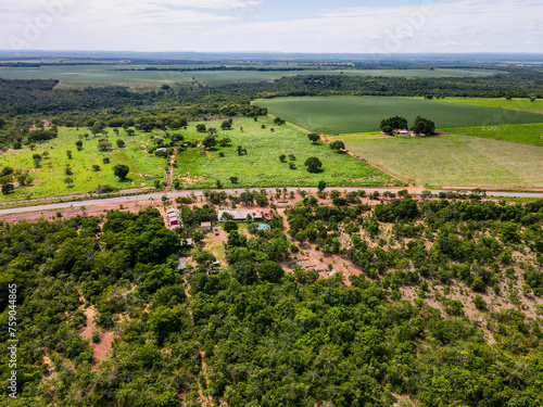 Photography Aerial landscape of farmland in Bom Jardim during summer in Nobres countryside i
