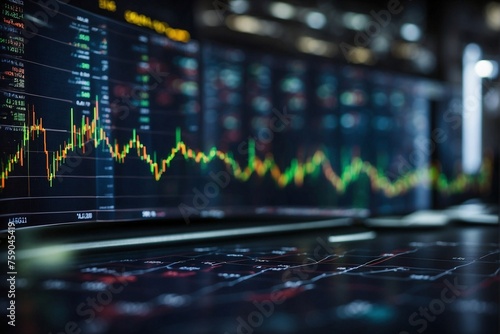 Stock Market Chart on Dark Background: Financial Analytics