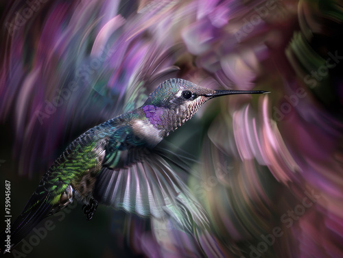 Captivating image of a hummingbird with a sense of motion, rendered in artistic, digital brushstrokes photo