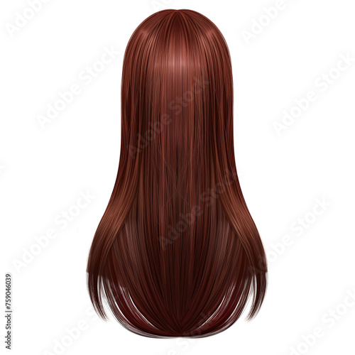 a Straight hairdo with a very red and brown maroon and brown high detailed texture white background