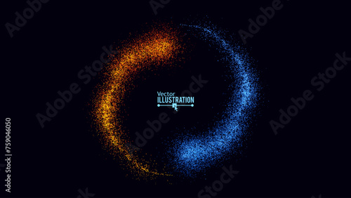Magic Light Flying Creating Ying Yang Symbol. Abstract Fire and Ice Magical Sparkling Light Trails. Golden Glittering Magic Particles Isolated on Transparent Background. Glowing Shiny Spiral Effect.
