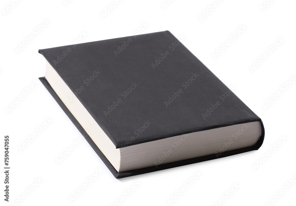 One closed black hardcover book isolated on white One closed black hardcover book isolated on white