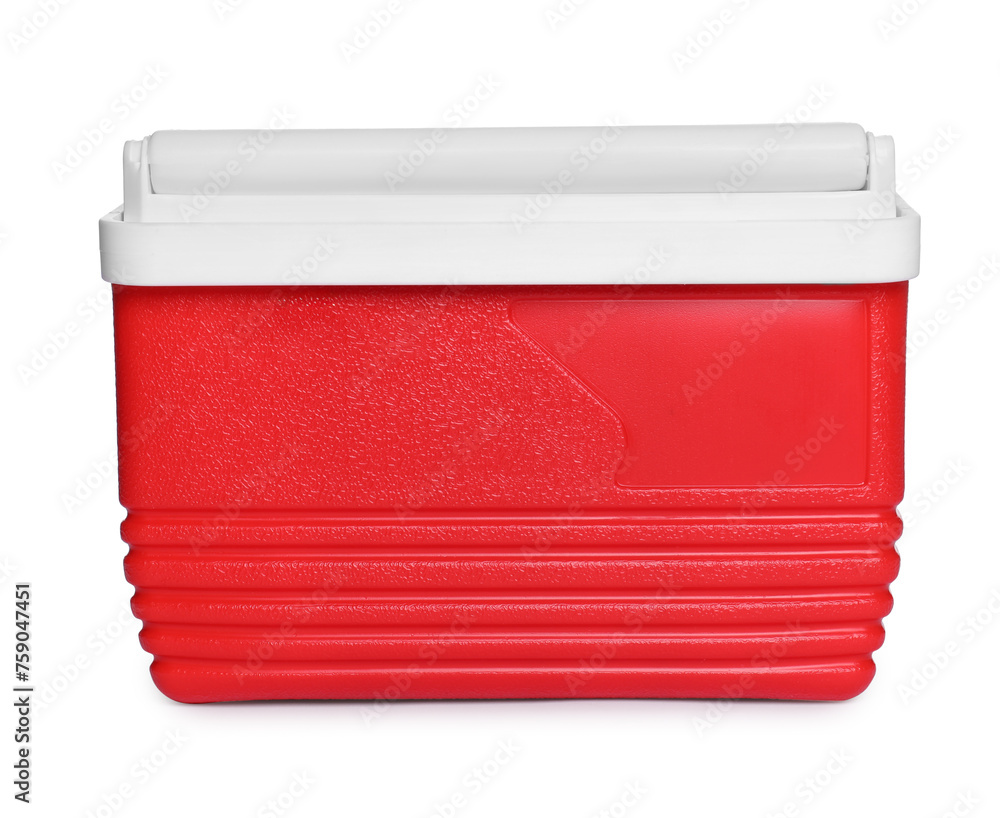 Red plastic cool box isolated on white Red plastic cool box isolated on white
