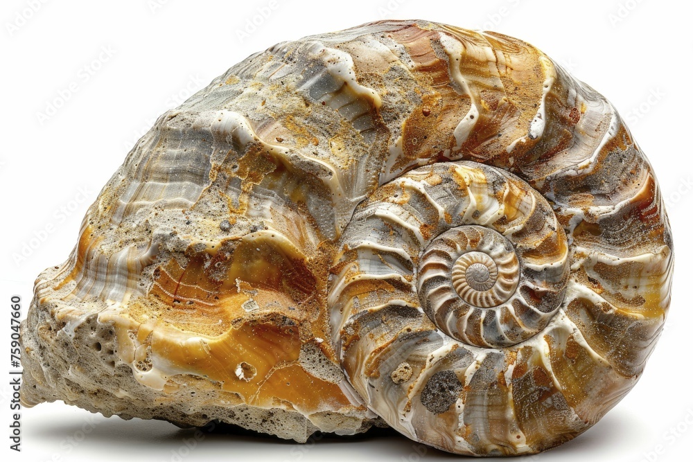 A single, detailed fossil shell on an isolated white background.