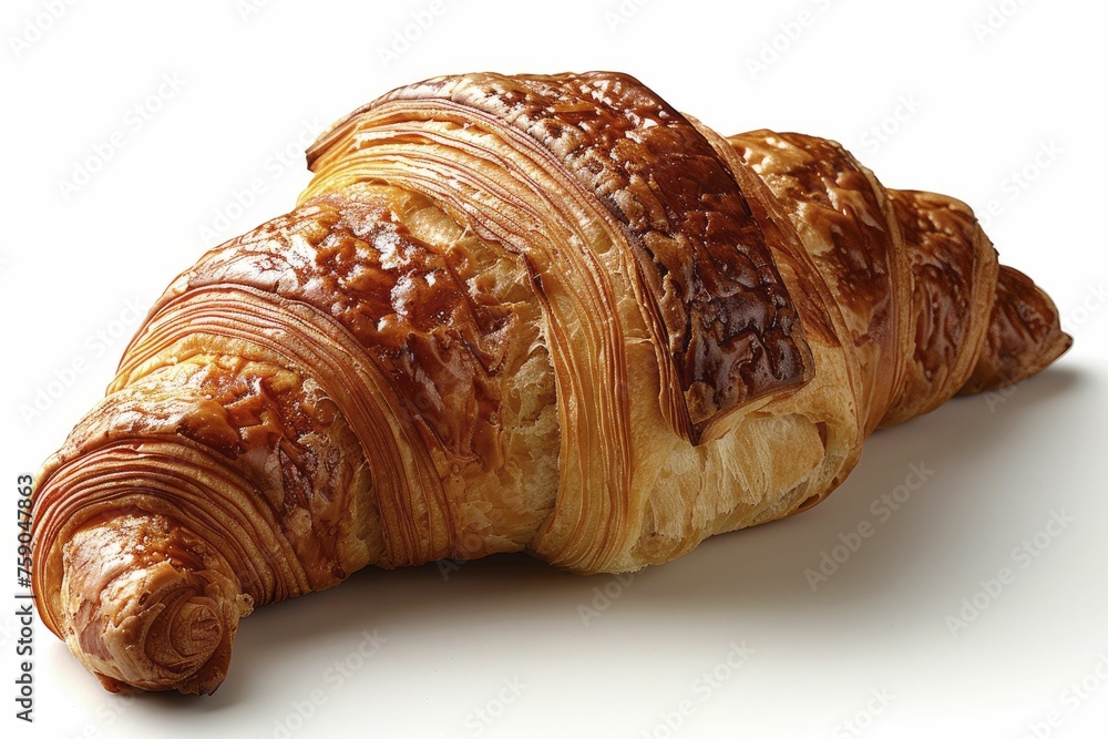 A single, freshly baked croissant, isolated on a white background. A single, freshly baked croissant, isolated on a white background.