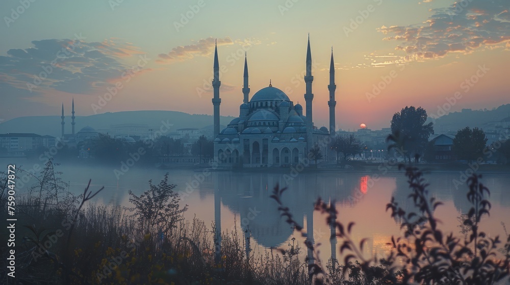 Fototapeta premium Serenity Embracing Mosque Scenery
