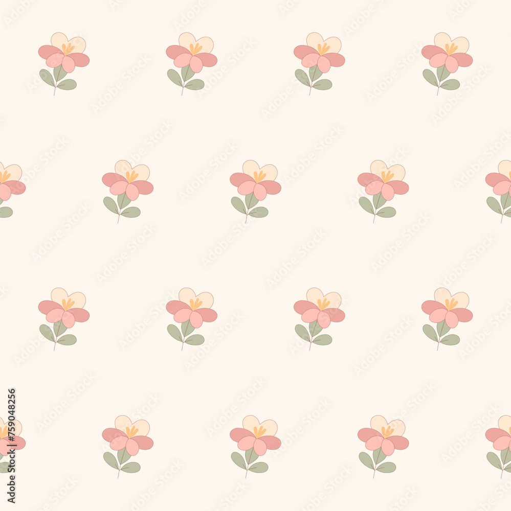 Flower Seamless Pattern. Simple Doodle Floral Textile Swatch. Flower Baby Fabric Print Decoration.  