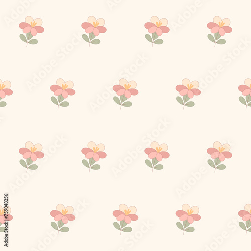 Flower Seamless Pattern. Simple Doodle Floral Textile Swatch. Flower Baby Fabric Print Decoration. 