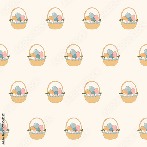 Easter Egg Cute Seamless Pattern Background. Funny Doodle Egg Isolated on Background. Wrapping Paper Print. Baby Textile Fabric Easter Swatch Template. Easter Egg Hunt Traditional Symbol.
