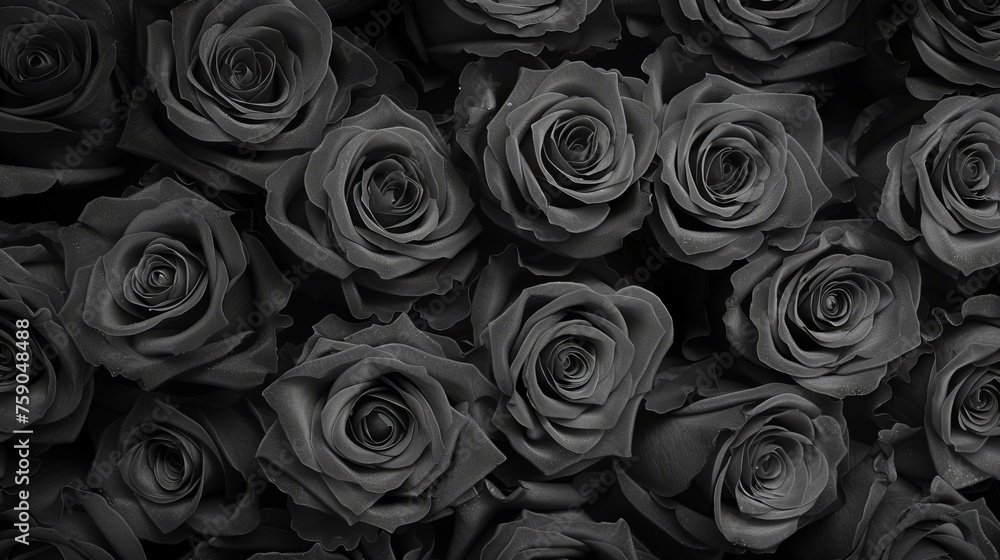 black roses in full bloom, background, top view black roses in full bloom, background, top view