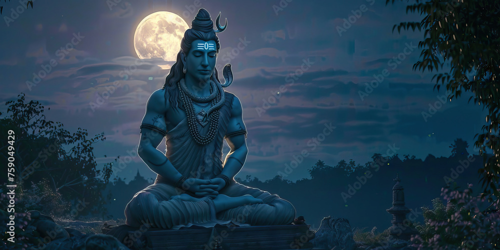 Maha Shivaratri, the Great Night of Lord Shiva, is observed with fasting, meditation, and night-long vigils, symbolizing devotion to Shiva and seeking blessings for spiritual enlightenment and liberat - obrazy, fototapety, plakaty 