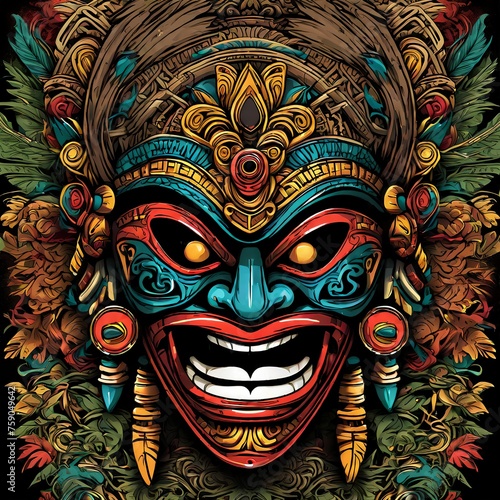A traditional art of face mask, ofter worshiped as rural  demigod  photo
