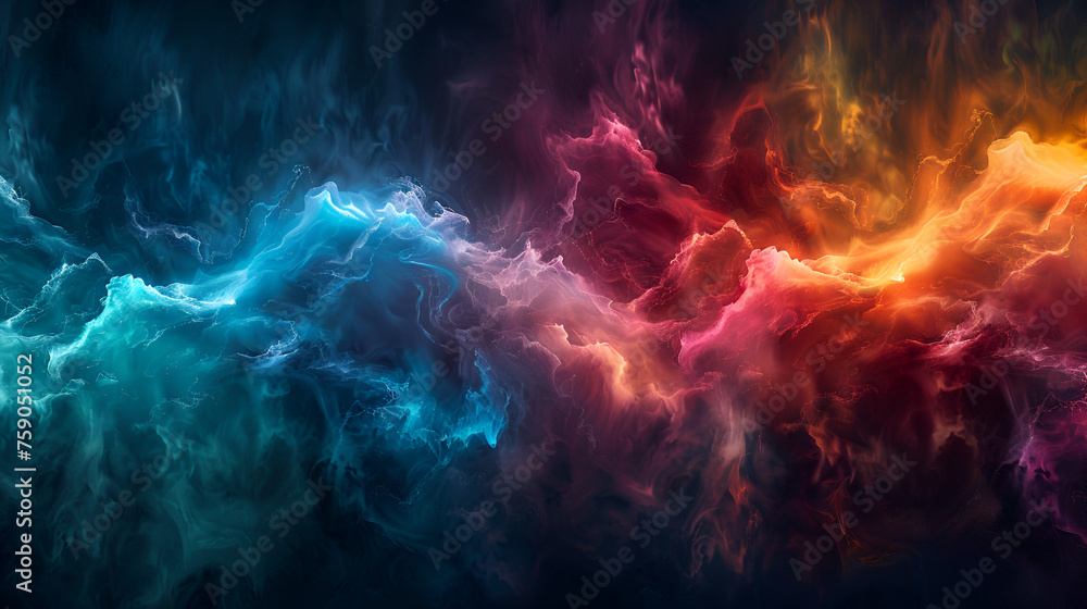 Abstract background of blue and pink smoke on black background. Fantasy fractal texture. Digital art. 3D rendering