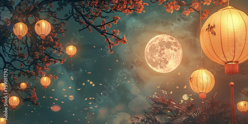 The Mid-Autumn Festival, celebrated in East Asian cultures, honors the full moon with lantern displays, mooncakes, family reunions, and cultural performances photo