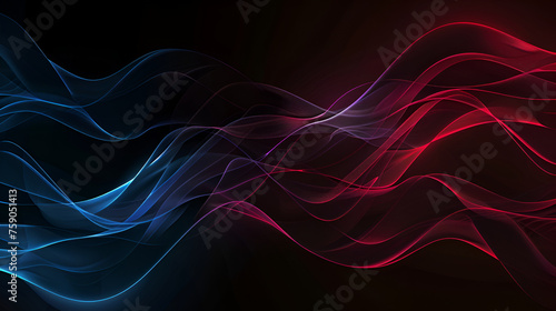 abstract blue and red waves on black background with glittering stars 