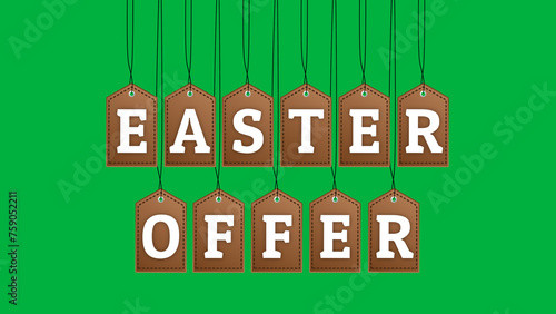 easter offer tags on green screen. easter holiday special offer concept. photo