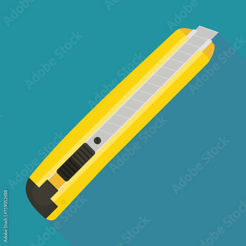 Yellow cutter on blue background with long shadow in flat design style