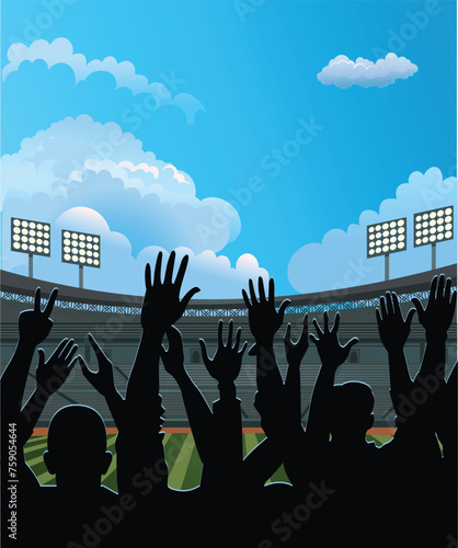 Stadium and field. Sport fans cheer their team.