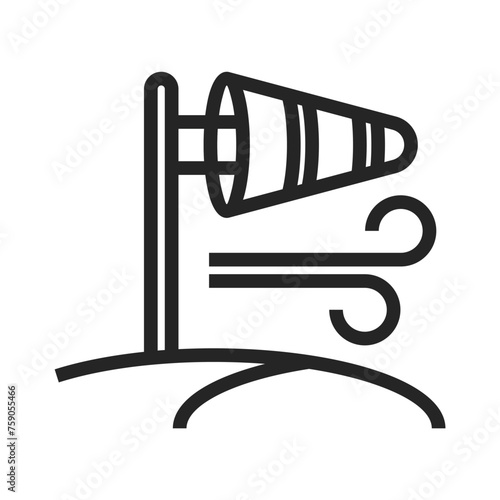 wind cone Icon. air flow direction indicator symbol. stripped Wind cone with pole vector sign. wind vane or cone line logo