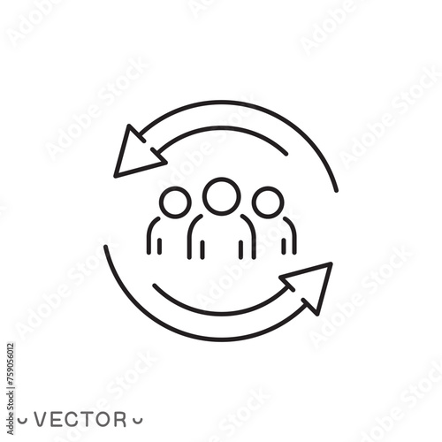 hr staff update icon, policy human, thin line symbol isolated on white background, editable stroke eps 10 vector illustration