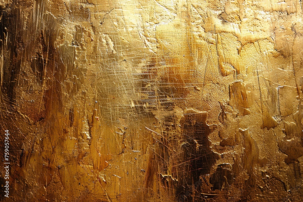 A painting of gold with a lot of texture and paint splatters