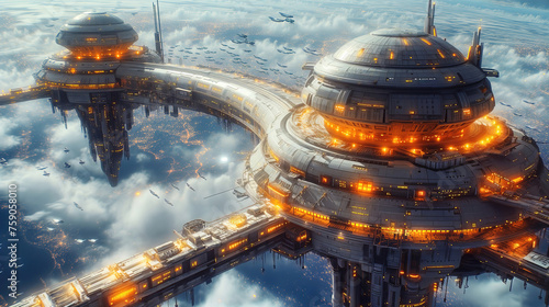 Futuristic space station in...