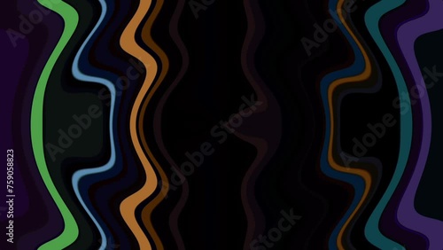 Moving and flickering abstract wavy multi-colored pattern on black background