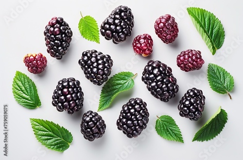 a group of blackberries and leaves