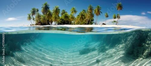 Crystal clear ocean water on a tropical island beach in the Indian Ocean. Best interior design inspiration.