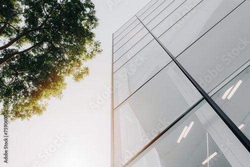Sustainable green buildings in modern cities  sustainable glass office buildings  trees reduce heat and carbon dioxide. Green office building. Environmental green. Modern green office buildings reduce